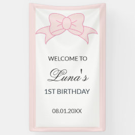 Roze Strik Meisje Kinderen 1e Verjaardag Spandoek
