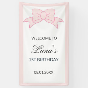 Roze Strik Meisje Kinderen 1e Verjaardag Spandoek