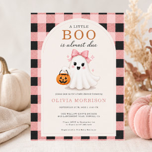Roze strik meisje Little Boo geruite baby shower Kaart