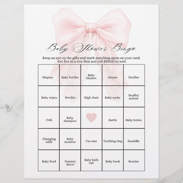 Roze Strik Meisje Moderne Baby Shower Spellen (Voorkant)
