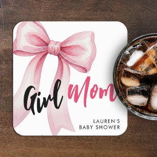 Roze Strik Meisje Moeder Lint Cute Baby Shower Kartonnen Onderzetters
