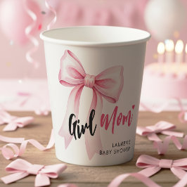 Roze Strik Meisje Moeder Lint Cute Baby Shower Papieren Bekers