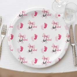 Roze Strik Meisje Moeder Lint Cute Baby Shower Papieren Bordje