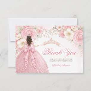 Roze Strik Meisje Quinceañera Jurk Tiara Kroon Bedankkaart