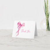 Roze strik meisjes 1e verjaardag bedankkaart (Voorkant)