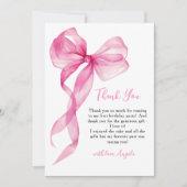 Roze strik meisjes 1e verjaardag bedankkaart (Voorkant)