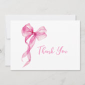 Roze strik meisjes 1e verjaardag bedankkaart (Voorkant)