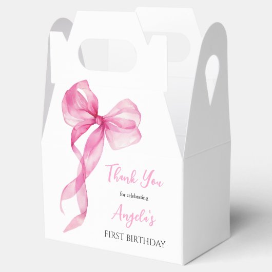 Roze strik meisjes 1e verjaardag dank je wel bedankdoosjes (Geopend)