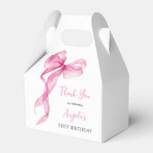 Roze strik meisjes 1e verjaardag dank je wel bedankdoosjes (Voorkant Zijde)