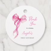 Roze strik meisjes 1e verjaardag dank je wel bedankjes labels (Voorkant)