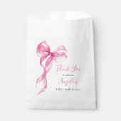 Roze strik meisjes 1e verjaardag dank je wel bedankzakje (Voorkant)