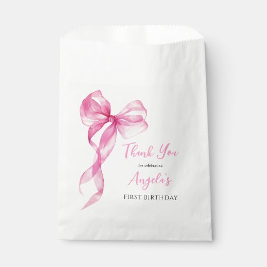 Roze strik meisjes 1e verjaardag dank je wel bedankzakje (Voorkant)