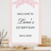 Roze Strik Meisjes 1e Verjaardag Poster (Keuken)
