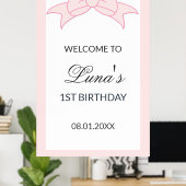 Roze Strik Meisjes 1e Verjaardag Poster (Thuiskantoor)