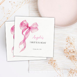 Roze strik meisjes 1e verjaardag servet