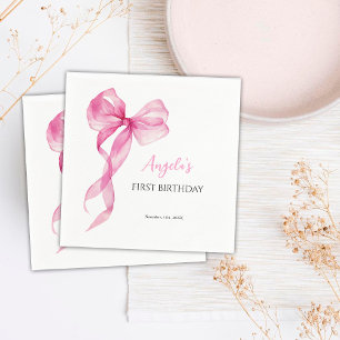 Roze strik meisjes 1e verjaardag servet