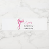 Roze strik meisjes 1e verjaardag waterfles etiket (Enkel label)