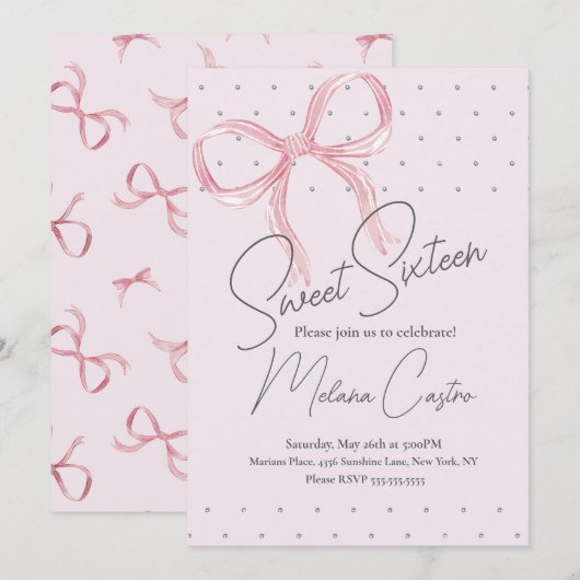 Roze Strik Meisjes Coquette Sweet 16 Verjaardag Kaart (Voorkant / Achterkant)