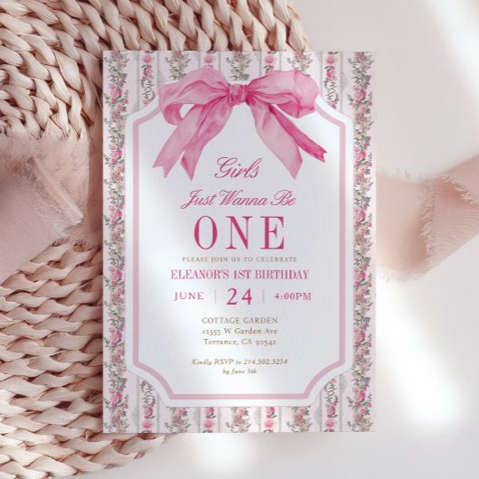 Roze Strik Meisjes Willen Maar Één 1e Verjaardag Kaart