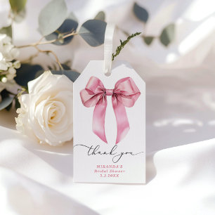 Roze strik meisjesachtige bruidsfeest bedankt cadeaulabel