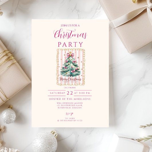 Roze Strik Merry Christmas Kaart