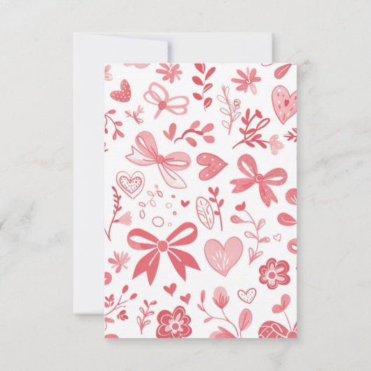 Roze strik met bloem bedankkaart (Achterkant)