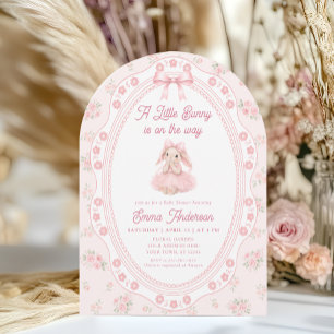 Roze strik met bloemen baby shower uitnodiging voo