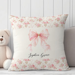 Roze Strik met Bloemen Cottage Nieuwe Baby Shower Kussen