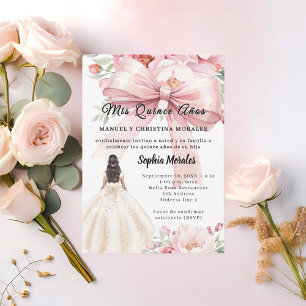 Roze strik met bloemen jurk Quinceanera Kaart