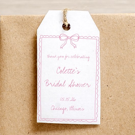 Roze Strik Met De Hand Getekende Trouwfeest Rand Cadeaulabel