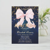 Roze Strik met Glans Navy Blauwe Kaart (Staand voorkant)