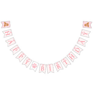 Roze strik met gouden Doodle verjaardagsbanner vla Vlaggetjes