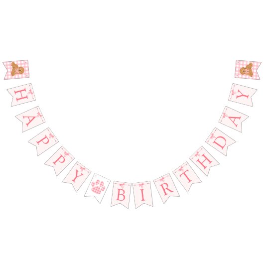 Roze strik met gouden Doodle verjaardagsbanner vla Vlaggetjes (Alle)