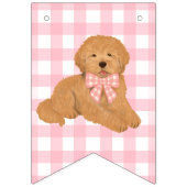 Roze strik met gouden Doodle verjaardagsbanner vla Vlaggetjes (Eerste vlag)