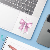 Roze strik met naam Vinyl Sticker (Laptop met iPhone)