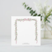 Roze strik met slinger envelop voering bedankkaart (Staand voorkant)