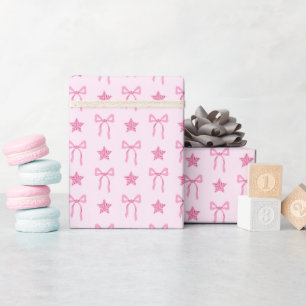 Roze Strik met Sterrenpatroon Inpakpapier Rol
