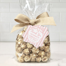 Roze strik met strepen Popcorn Baby shower Bedankjes Labels