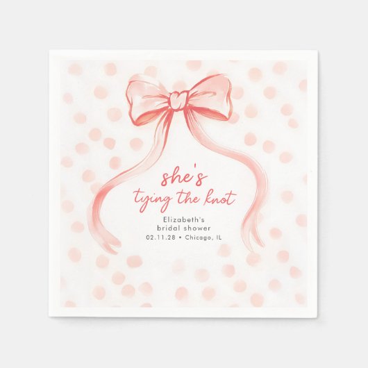 Roze Strik met Witte Stippen Bruiloft Servet (Voorkant)