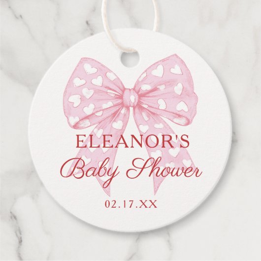 Roze Strik Minnares Meisje Baby Shower Bedankjes Labels (Voorkant)
