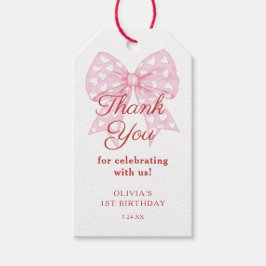 Roze Strik Minnares Meisje Verjaardagsfeestje Cadeaulabel