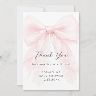 Roze Strik Moderne Baby Shower Meisje Bedankkaart