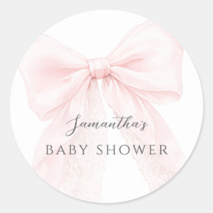 Roze Strik Moderne Baby Shower Meisje Ronde Sticker