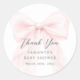 Roze Strik Moderne Baby Shower Meisje Ronde Sticker