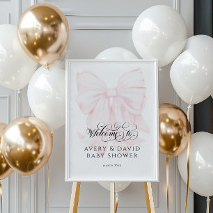Roze Strik Moderne Elegante Baby Meisje Feest Poster