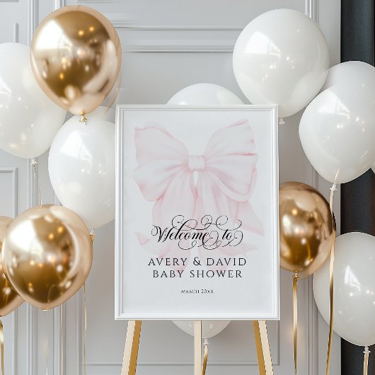 Roze Strik Moderne Elegante Baby Meisje Feest Poster
