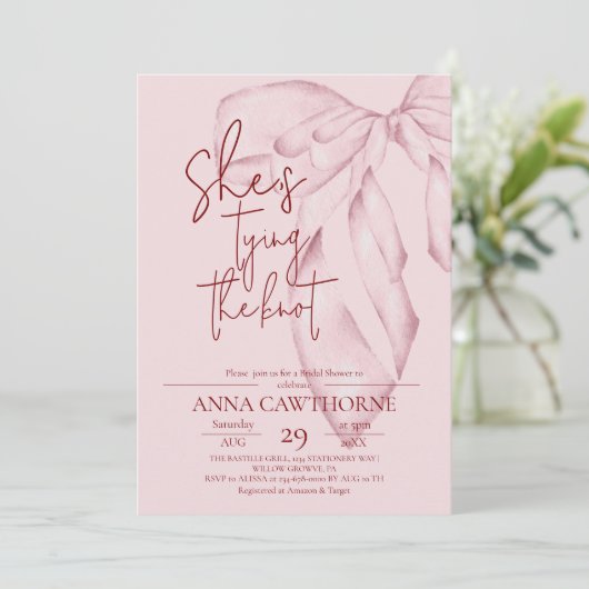 Roze Strik ⎮Moderne Elegante Bruiloft Feest Kaart (Staand voorkant)