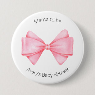 Roze Strik Moderne Meisje Baby Shower Ronde Button 7,6 Cm
