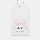 Roze Strik Monogram Bedankt Bericht Bruiloft Cadeaulabel (Voorkant)