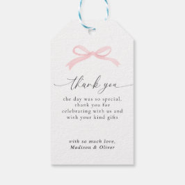 Roze Strik Monogram Bedankt Bericht Bruiloft Cadeaulabel